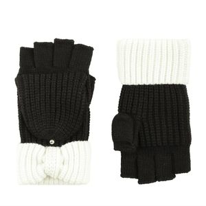 Kate Spade New York Bow Cuff Pop-Top Gloves Blk/Cream Wool Blend  BNWT SO